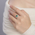 wholesale S925 Sterling Silver 12ct Lab-Grown Zambian Emerald 7*7mm Heart-Shaped Ring with Moissanite Accents-0-3