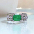 wholesale S925 Silver 1ct Emerald Precision Full Diamond Micro-Set Ring, Zhuzhifan Jewelry New-0-0