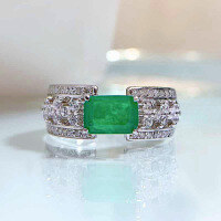 wholesale S925 Silver 1ct Emerald Precision Full Diamond Micro-Set Ring, Zhuzhifan Jewelry New-R373 Green No. 5
