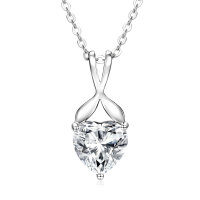 S925 Silver 2ct D Color Moissanite Heart Pendant Necklace Wholesale-2-carat luxury heart-shaped [white gold]  925 silver