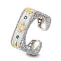 wholesale S925 Sterling Silver Light Luxury Exotic Creative Gold and Silver Two-Tone Clover Edge Pattern Square Ring-0-4