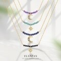 wholesale S925 Sterling Silver and Natural Lapis Lazuli Star Moon Necklace for Women, Luxurious and Sophisticated Crystal Collarbone Chain-0-0