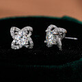 S925 Silver Moissanite Lucky Four-Leaf Clover Earrings-0-0