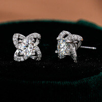 S925 Silver Moissanite Lucky Four-Leaf Clover Earrings-Set with D-color moissanite  925 silver