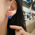 wholesale S925 Sterling Silver Vintage Blue Resin Butterfly Ear Clips with Design Sense for Women M06684-0-1