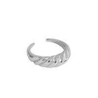wholesale S925 Sterling Silver 470 Korean Version INS Indie Design Minimalist Textured Cable Twist Open Ring for Women-Platinum [No. 17/Adjustable] Opening adjustable