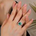 wholesale S925 Sterling Silver Heavy Vintage Halo Design Emerald Gemstone Ring Set with Zircon-0-1