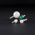 wholesale S925 Sterling Silver Natural Freshwater Pearl Adjustable Opening Ring for Women, Fashionable and Elegant Gemstone Ring-0-1