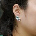 wholesale S925 Sterling Silver Geometric Half-Fan Vintage Cultured Emerald Premium Ear Studs Euro-American Luxury-0-3
