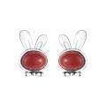 wholesale S925 Sterling Silver Creative Rabbit Ear Cute Inlaid Southern Red Elegant and Delicate Unique Versatile Stud Earrings-0-4
