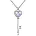 wholesale 925 Sterling Silver Zircon Birthstone Pendant Heart Key to Love Necklace European and American Cross-Border Fashion Necklace-0-10