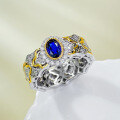 wholesale S925 Sterling Silver Buccellati Style French Romantic 4*6mm Simulated Royal Blue Gemstone Ring-0-2