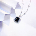 wholesale Sterling Silver Geometric Square Black Onyx Pendant Necklace, Cross-Border Hot Seller, Niche Luxury, Versatile and Sophisticated Collarbone Chain-0-1