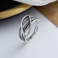 wholesale S925 Sterling Silver Retro Multi-Layer Chain Braided Interwoven Ring Adjustable Minimalist Design Index Ring for Women-B057J/approx. 2.8g Adjustable opening