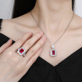 wholesale Metal material first: Cross-border wholesale live broadcast of rectangular synthetic cultured ruby pendant with European and American fashion luxury set high-carbon diamond necklace-0-2