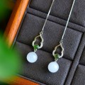 wholesale 925 Silver Ancient Style Jade Bead Ear Thread Cheongsam Hanfu Earrings with Gourd Inlaid Round Bead and Hetian Jade Earrings-0-2