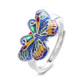 wholesale S925 Sterling Silver Colorful Dripping Glaze Three-Dimensional Butterfly Design Ring Vintage Classical Style Index Finger Ring-0-4