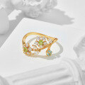 wholesale S925 gold-plated silver Duli Jewelry Japanese-style abher* luxurious peridot and white zircon daffodil vine ring-0-1