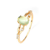wholesale Metal material: 925 sterling gold plated Duli Jewelry Japanese minimalist style ring for women, set with natural grape stone-Natural Prehnite Ring Size 12