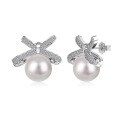 wholesale S925 Sterling Silver Elegant Bow Pearl Design Women's Earrings, Luxurious and Versatile-0-5