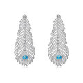wholesale 925 Silver Gold-Plated Earrings with High-Carbon Diamonds, Feather, and Aquamarine for Luxurious Banquet Events, Versatile Women's Earrings-0-0