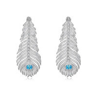 wholesale 925 Silver Gold-Plated Earrings with High-Carbon Diamonds, Feather, and Aquamarine for Luxurious Banquet Events, Versatile Women's Earrings-Aquamarine>925 Silver