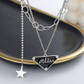 wholesale S925 Sterling Silver Double Layer Black Enamel Letter Inverted Triangle Necklace Creative Star Tassel Korean Version Pendant-0-3