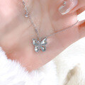 wholesale 999 Pure Silver Butterfly Crushed Ice Pendant Necklace for Women, Silver Forest Style Versatile Light Luxury New Design High-End Trendy Collarbone Chain-0-4