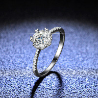 Sterling Silver D Color Moissanite Ring, 1 Carat Snowflake Design-1 carat (eight hearts and eight arrows zircon)  18 yards