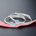 wholesale Sterling Silver S999 Pair of Baby Bracelets, Adjustable Push-Pull Opening Dolphin Pattern Bangle, Full Moon Silver Bangle Gift-0-1