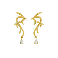 wholesale S925 Sterling Silver Minimalist Versatile Swallow-Inlaid Zircon Textured Earrings for Women-18K gold [with sterling silver ear plugs]  925 silver