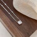 wholesale S925 Sterling Silver Little Sugar Cube Necklace for Women, Light Luxury Fashion Elegant Inlaid Stone Collarbone Chain, High-End Sense Japanese and Korean New Style-0-5