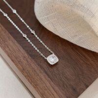 wholesale S925 Sterling Silver Little Sugar Cube Necklace for Women, Light Luxury Fashion Elegant Inlaid Stone Collarbone Chain, High-End Sense Japanese and Korean New Style-Sterling silver