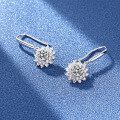 wholesale S925 Sterling Silver Moissanite Sunflower Earrings for Women, French Double Row Diamond Ear Hook Ear Studs Wholesale Exquisite-0-3