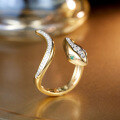 wholesale Vintage-style sterling silver serpent ring with a fashionable, retro, and high-end aesthetic, featuring a unique and niche design, set with zirconia and green-eyed serpent, exuding a minimalist and cold tone for women-0-1