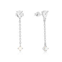 wholesale S925 Sterling Silver Fashionable Opal Earrings With Zircon Accents, European And American Ins Style, Advanced Australian Opal Earrings With Zirconia Tassel Ear Accessories-Platinum 925 silver