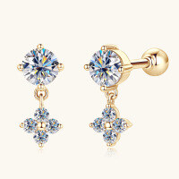 wholesale 10K Gold Korean Fashion Sweet Moissanite Earrings for Women, Elegant and Trendy Ear Drops-Gold-Four-leaf Clover 0.24 carats+0.24 carats