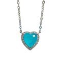 wholesale 925 silver new jewelry heart-shaped necklace for women with Paraiba stone layered pendant chain-0-4