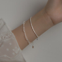 wholesale S925 Sterling Silver Sparkling Wave Bracelet Stackable Geometric Square Link Chain Full of Stars Flash Galaxy Jewelry for Women S4478-S2923-Starry Sky Water Drop Tail Silver 925 Silver