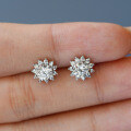S925 Silver Earrings for Women, Round Stud Earrings with Moissanite Sunflower Design-0-2