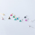 wholesale S925 Sterling Silver Colorful Diamond Clover Stud Earrings for Layering, Petite and Minimalist Sweet Small Earrings G9846-0-0