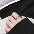 wholesale S925 Sterling Silver Korean-style Minimalist Square Frame with Zirconia Overlapping Double-layer Open Ring-0-3