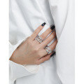 wholesale S925 sterling silver 0019 Korean version ins niche design minimalist wide band hollow textured open ring for women-0-3