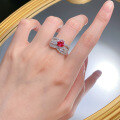 wholesale S925 Sterling Silver 1-carat French Vintage Pigeon Blood Red Corundum 6*6 Fat Square Ring-0-3
