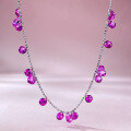 wholesale 925 Silver Irregular Teardrop Starry Sky Pink Crystal Necklace, Beaded Chain Collarbone Chain-0-1