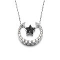 wholesale S925 Sterling Silver Korean-style Light Luxury Jewelry Two-Tone Five-Pointed Star and Moon Full Diamond Necklace for Women, Detachable with Multiple Wearing Styles-0-4
