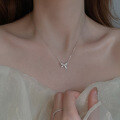 wholesale 925 Silver Summer Sweet Diamond Bow Necklace Korean Style Simple Women's Collarbone Chain D8521-0-1