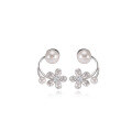 wholesale S925 Sterling Silver Floral Pearl Earrings for Women, Fashionable Minimalist Niche Design High-end Stud Earrings, Convertible Two-way Wear Ear Jewelry-0-4