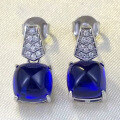 wholesale S925 Silver New Royal Blue 8*8mm Sugar Loaf Square Stud Earrings for Women, Elegant and Noble-0-0