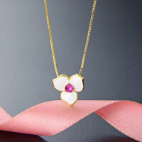 wholesale 925 Sterling Silver Korean and Japanese Light Luxury Style Three-Petal Flower Necklace for Women, Fashionable and Versatile Collarbone Chain with Enamel Flower Pendant-Gold Single Pendant - Without Chain 925 Silver
